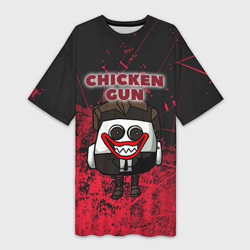 Женская длинная футболка Chicken gun clown / 3D-принт – фото 1