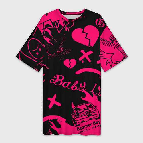 Женская длинная футболка Lil peep pink steel rap / 3D-принт – фото 1