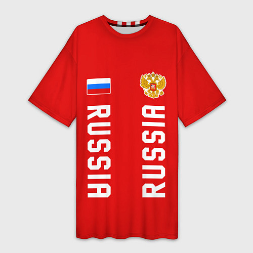 Женская длинная футболка Россия три полоски на красном фоне / 3D-принт – фото 1