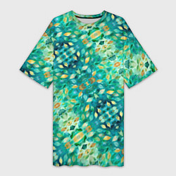 Футболка женская длинная Изумрудная акварельная весенняя листва, цвет: 3D-принт