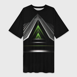 Женская длинная футболка Black green abstract nvidia style