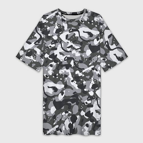 Женская длинная футболка Серый пиксельный камуфляж / 3D-принт – фото 1
