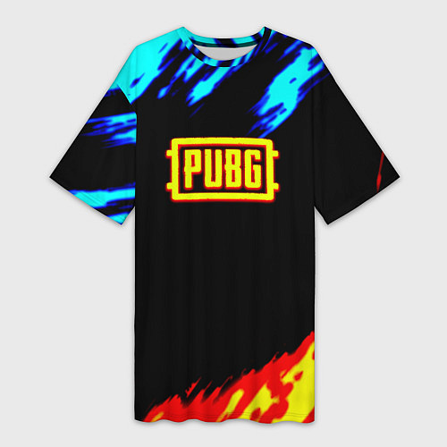 Женская длинная футболка PUBG краски огонь и лёд / 3D-принт – фото 1
