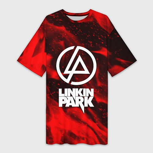 Женская длинная футболка Linkin park красный огонь / 3D-принт – фото 1