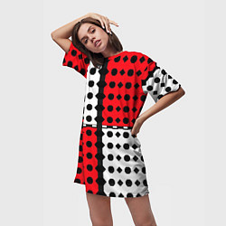 Футболка женская длинная Красно белое полотно и фигуры, цвет: 3D-принт — фото 2