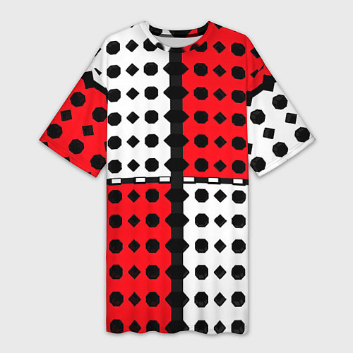 Женская длинная футболка Красно белое полотно и фигуры / 3D-принт – фото 1