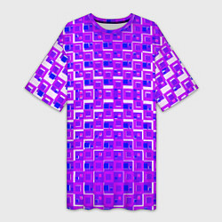 Женская длинная футболка Фиолетовые квадраты на белом фоне