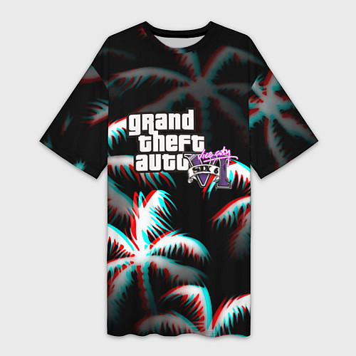 Женская длинная футболка GTA 6 vice city glitch / 3D-принт – фото 1