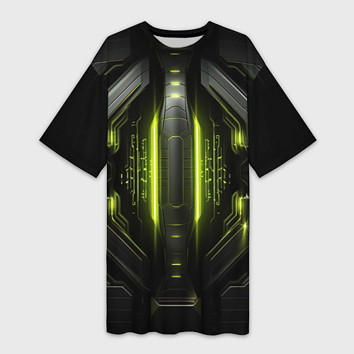 Женская длинная футболка Яркая зеленая неоновая киберброня / 3D-принт – фото 1