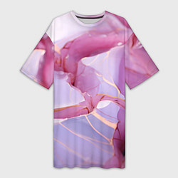 Женская длинная футболка Куски розового мрамора