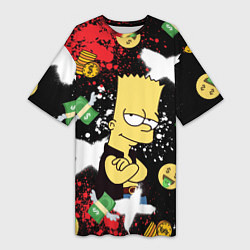 Женская длинная футболка Барт Симпсон на фоне баксов