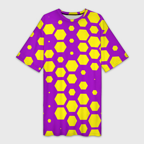 Женская длинная футболка Желтые соты на фиолетовом фоне / 3D-принт – фото 1