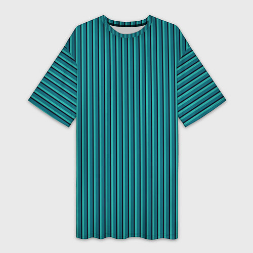 Женская длинная футболка Бирюзовый в полоску / 3D-принт – фото 1