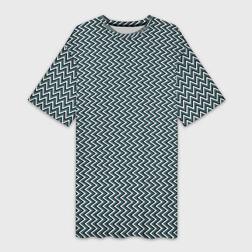 Женская длинная футболка Треугольные полосы бело-бирюзовый / 3D-принт – фото 1