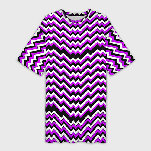 Женская длинная футболка Фиолетовые и белые ломаные линии / 3D-принт – фото 1