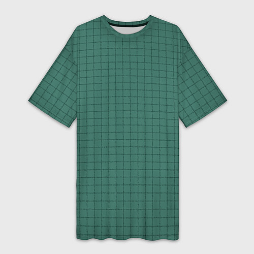 Женская длинная футболка Патиново-зелёный в клетку / 3D-принт – фото 1