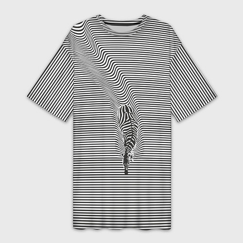 Женская длинная футболка Зебра плывущая в полосках / 3D-принт – фото 1