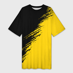 Женская длинная футболка Черные штрихи на желтом фоне