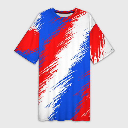 Женская длинная футболка Триколор штрихи красок / 3D-принт – фото 1