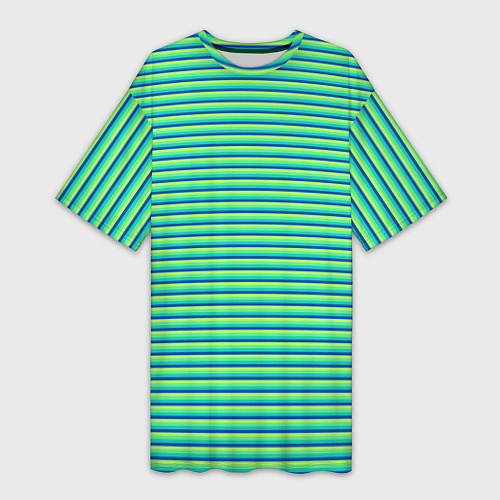 Женская длинная футболка Зелёный в синюю полоску / 3D-принт – фото 1