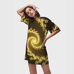 Футболка женская длинная Желтая спираль фракталов, цвет: 3D-принт — фото 2