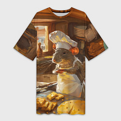 Женская длинная футболка Крыса повар готовит на кухне
