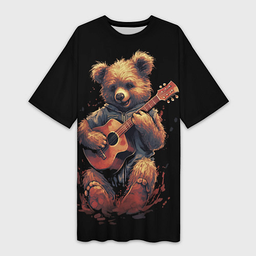 Женская длинная футболка Большой плюшевый медведь играет на гитаре / 3D-принт – фото 1