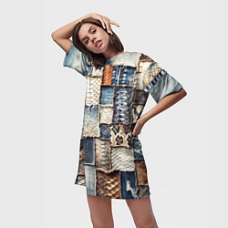 Футболка женская длинная Змеиная кожа - пэчворк, цвет: 3D-принт — фото 2