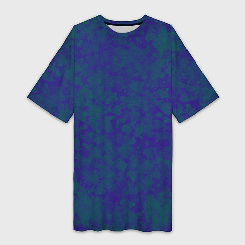 Женская длинная футболка Камуфляж синий с зелеными пятнами / 3D-принт – фото 1