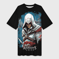 Футболка женская длинная Assassins creed белый костюм, цвет: 3D-принт