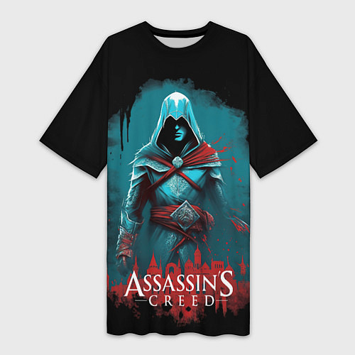 Женская длинная футболка Assassins creed синий дым / 3D-принт – фото 1