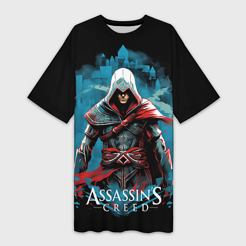 Женская длинная футболка Assassins creed холодный фон / 3D-принт – фото 1