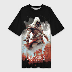Футболка женская длинная Assassins creed город из частиц, цвет: 3D-принт