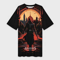 Футболка женская длинная Assassins creed заброшенный старый город, цвет: 3D-принт