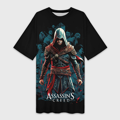 Женская длинная футболка Assassins creed черный фон / 3D-принт – фото 1