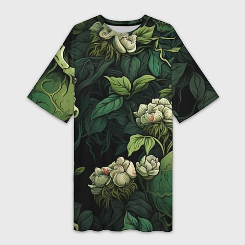 Женская длинная футболка Черепа в поле цветов / 3D-принт – фото 1