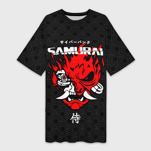 Женская длинная футболка Киберпанк 2077 - логотип самурая / 3D-принт – фото 1