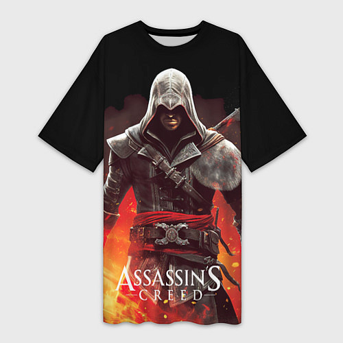 Женская длинная футболка Assassins creed огненный фон вокруг / 3D-принт – фото 1
