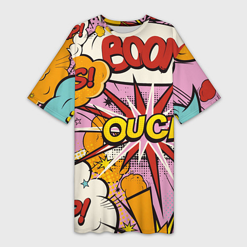 Женская длинная футболка Oops-boom: комикс бум / 3D-принт – фото 1