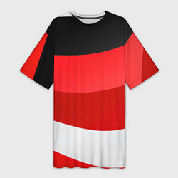Женская длинная футболка Объемные волны абстракции и геометрии белый красны
