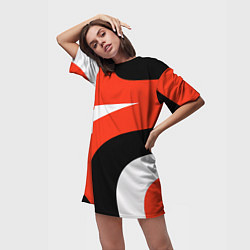 Футболка женская длинная Геометрические волнистые абстрактные волны белые к, цвет: 3D-принт — фото 2