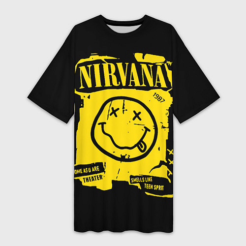 Женская длинная футболка Nirvana - смайлик / 3D-принт – фото 1