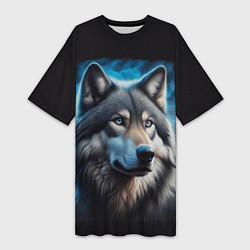 Женская длинная футболка Красивый портрет волка