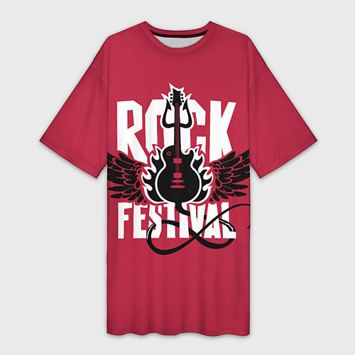 Женская длинная футболка Рок фестиваль - гитара / 3D-принт – фото 1