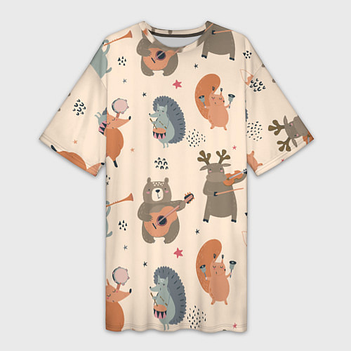 Женская длинная футболка Животные с инструментами / 3D-принт – фото 1