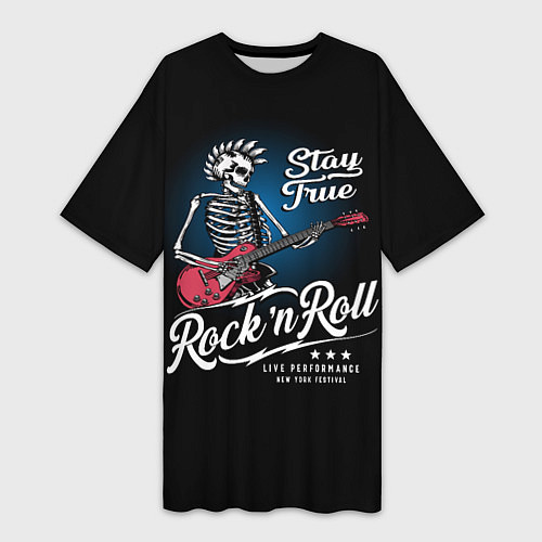 Женская длинная футболка Rock and roll - punk / 3D-принт – фото 1