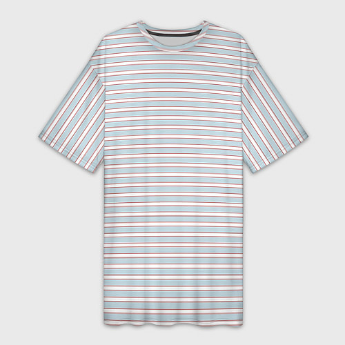 Женская длинная футболка Белый в серо-голубую полоску / 3D-принт – фото 1