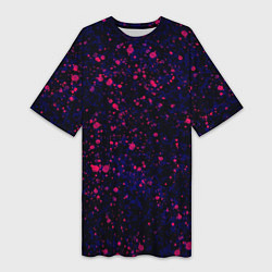 Женская длинная футболка Абстракция чёрно-синий с розовыми кляксами
