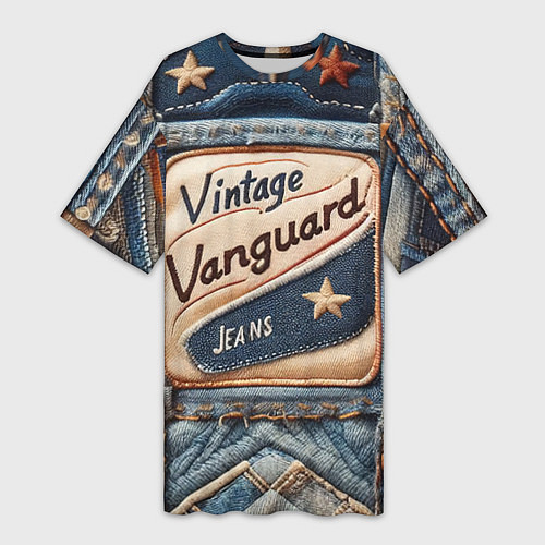 Женская длинная футболка Vintage vanguard jeans - patchwork / 3D-принт – фото 1