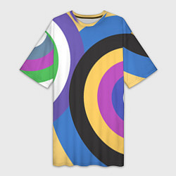 Футболка женская длинная Разноцветные круги, абстракция, цвет: 3D-принт